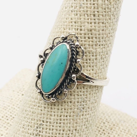Southwest Style 925 Sterling Silver Turquoise Band Ring Boho Southwest Ladies 8 - Picture 3 of 6